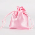 Pink satin drawstring pouch for jewelry with smooth silk texture on white background - 7*9cm / Pink