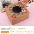 Kerstmis kraftpapier doos 15x15x8cm met venster voor 4 cupcakes en gebak - Sneeuwpop / Klein (4-stuks) / Bruin Kraft