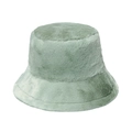 Detailed view of light green plush bucket hat with soft faux fur texture and dome top - Adult size 56-58cm / Green