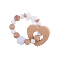 DIY baby teether bracelet with white silicone beads, crochet bow and heart wooden ring - White Teether