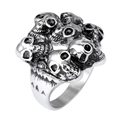 Anello teschio retrò in acciaio inossidabile argento, stile punk gotico con incisione AAA - US 7 / Stile Grappolo di Teschi (KR17328-D)