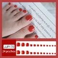 Faux ongles d'orteils rouges brillants avec feuille d'or, lot de 24 pièces JJP170 - JJP170-B3 Simple Élégant Rouge