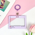 Lichtpaarse acryl kaarthouder in social media-stijl met paarse ring-sleutelhanger - Paars / Leren riem ring