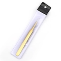 Golden stainless steel eyelash tweezers for lash extensions in clear plastic packaging - Titanium Gold Flat Shovel Clip