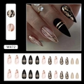 Uñas postizas de almendra negras con pan de oro ámbar y acabado stiletto brillante - W472 Ámbar Oscuro (Estilo Pegamento)