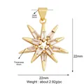 Detailed view of 22mm gold starburst pendant with dimensions and rectangle zircon inlay - Gold/Zirconia Star