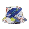 Detailansicht weißer Fischerhut mit bunten Graffiti-Prints und Streetstyle-Slogans - M(56-59CM) / Dreifarbiger Graffiti-Druck (03)