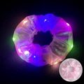 Detail of LED glowing hair scrunchie made of sheer mesh fabric with colorful lights - Mermaid Pink