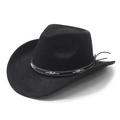 Cappello da cowboy classico nero in finta pelle scamosciata con fascia in cuoio ricamata - Camoscio / Nero