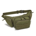 Macro detail of army green tactical waist bag featuring MOLLE system and nylon texture - Army Green