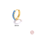 925 silver 8mm golden hoop earrings with opal and cubic zirconia inlay stones - Single Gold-8MM Blue Opal