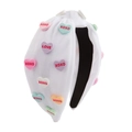 Witte geknoopte haarband met kleurrijke XOXO hartjes en geborduurde details - Wit