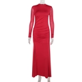 Detail van rode jurk met lange mouwen, transparante mesh mouwen en gerimpelde taille - S / Rood