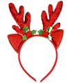 Cute red Christmas reindeer antler headband with sequins and holly berries - Red Sequin Antlers