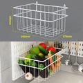 White metal wire storage basket with hooks for pegboards, size 260x178x140mm - Large Metal Wire Basket - White