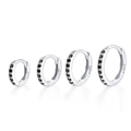 Set of four S925 sterling silver hoop earrings with black zircon in graduating sizes - Platinum-Black Zirconia