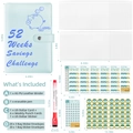 Light blue A5 PU leather 52-week savings challenge binder set with clear zipper pouches - Blue