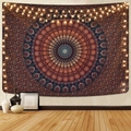 Bohemian mandala wall tapestry with warm fairy lights and detailed blue and orange patterns - Zj805-1 / 73X95CM (Brushed Fabric)