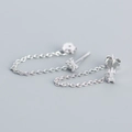 Pendientes de plata S925 con circón rectangular y delicada cadena de metal colgante - Platino (Circonita Blanca)