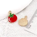 Red enamel tomato pendant with gold frame, 17x13mm DIY fruit charm for jewelry making - Tomato BK1536#