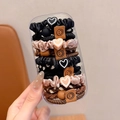 Elastic high ponytail hair ties in black pink and brown with heart buckle in a box - 20 Pcs Box Pack / 7# Black & Camel