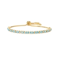 Detailed close-up of golden evil eye sliding bracelet with colorful enamel beads - White