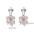 French retro style stainless steel earrings with handmade cream shell pearl grape cluster - Steel White Faux Pearl (F039)