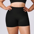 Women's plus size high-waisted yoga shorts in black with tummy control wide waistband - XXL / Shorts / Premium Black