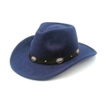 Detail of dark blue cowboy hat with leather band and vintage silver floral studs - M(56-58cm) / Navy Blue
