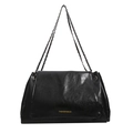 Bolso de hombro retro de cuero PU negro con letras doradas sobre fondo blanco liso - Negro