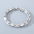 Detailed macro view of the silver industrial chain bracelet showing polished steel texture - Silver (KB209971-ZCG)
