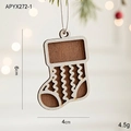 Nordic wooden Christmas stocking ornament with laser-cut wave pattern, 6cm x 4cm size - Christmas Sock