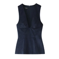 Top corto smanicato in velluto a coste blu scuro con scollo a V e zip sul retro - XS / Tank Tops / Acqua