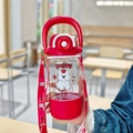 Cute red cartoon puppy plastic water bottle with adjustable strap and straw for kids - 650ml / Dog / Red