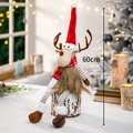 Plush Christmas reindeer decoration with red hat and scarf sitting on wood log, 60cm height - Sitting Red White Striped Large Deer Doll