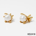 Fashionable gold-plated claw-set pearl earrings with a vintage-inspired minimalist design - Gold Pearl Claw Studs (KD2418)