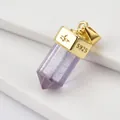 Detail view of S925 sterling silver stamp on golden hexagonal crystal stone pendant - Purple Stone (Pendant Only (Without Chain)) / 925 Silver / Gold