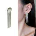 Elegant silver tassel drop earrings featuring a semi-circular top and long chain fringe - Silver