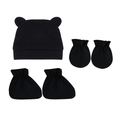 Black 3-piece newborn set with bear ear hat, mittens and booties in soft cotton - Black