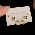 Three-piece gold and black H-letter stud earrings set with rhinestones and S925 silver pins - Black-H Letter Hoop Set (12#)