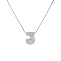 Silver letter J balloon pendant necklace with 18k gold plating and zircon stones - Letter J / Silver