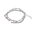 Silbernes Doppelarmband mit Good Luck Tag, Büroklammer und Panzerketten Design - Good Luck Schild Doppelarmband