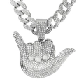Collana con ciondolo Shaka hip hop in finitura argento con pietre di zirconia cubica - Solo ciondolo d'argento