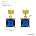 Golden stainless steel geometric earrings featuring square blue zircon stones - Square Shape-Blue