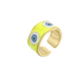 Anillo ajustable dorado de ojo turco con esmalte amarillo y tres motivos de ojos azul - Abierto Ajustable / Amarillo