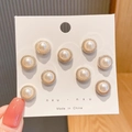 Set di 9 spille in perla rotonda con bordo dorato su cartoncino per camicie da donna - Stile Bottone Perla Doppia Fila