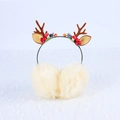 Plush beige earmuffs with cute brown reindeer antlers and red berry holiday decorations - Beige