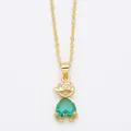 Minimalist gold necklace featuring a cute boy pendant with emerald heart gemstone and zircon cap - Green Heart Boy / Green Gold