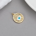Pendentif œil porte-bonheur en or 14k avec émail bleu sur disque texturé rond - Œil du Mal en Émail H-7343
