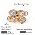 Gold stainless steel adjustable ring with large pear-shaped cubic zirconia stones - Pear Shaped Five Stone-JDR2404013 / Gold
